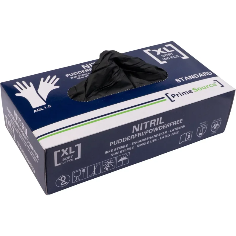 Handske Engangs Prime Source. Uden pudder Nitril AQL 1.5 Sort XL